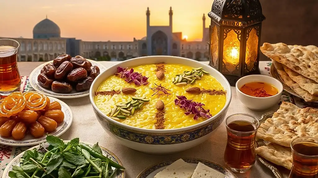 طرز تهیه شیر برنج زعفرانی مجلسی با برنج نیمدانه توسکا؛ دسری خوشرنگ و معطر برای تزیین سفره افطار و نذری
