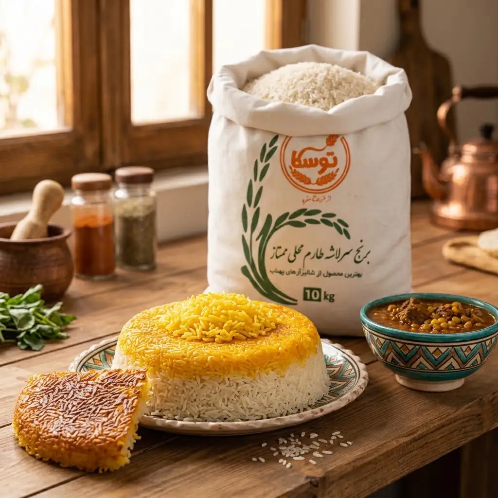 کیفیت پخت کته مجلسی با برنج سرلاشه طارم معطر