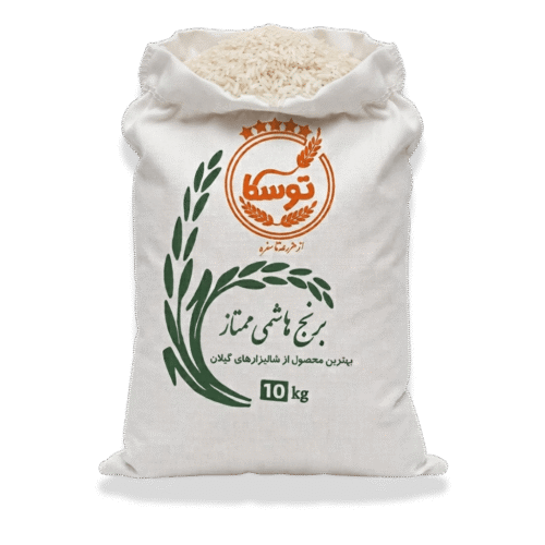 کیسه باز شده برنج هاشمی ممتاز گیلان 10 کیلویی، نمایش کیفیت دانه