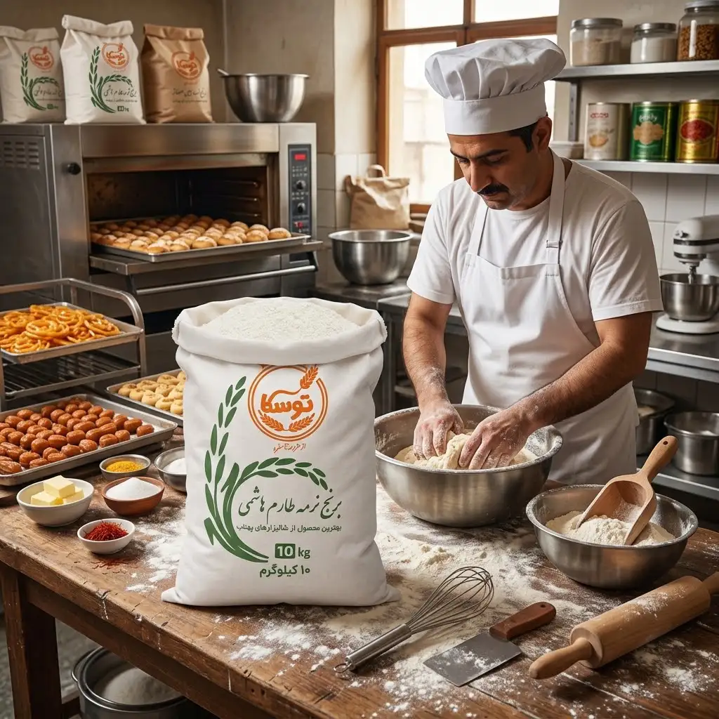 استفاده از برنج نرمه طارم هاشمی توسکا توسط قناد حرفهای در کارگاه شیرینیپزی صنعتی